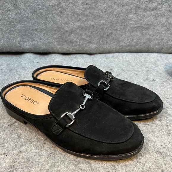 Vionic Mules Women's Black Suede Leather Slip On Loafers Comfort Casual Size 9.5 - Picture 1 of 7